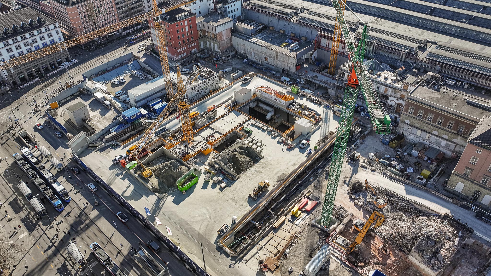 Luftbild mit Blick auf die Baustelle am Hauptbahnhof München