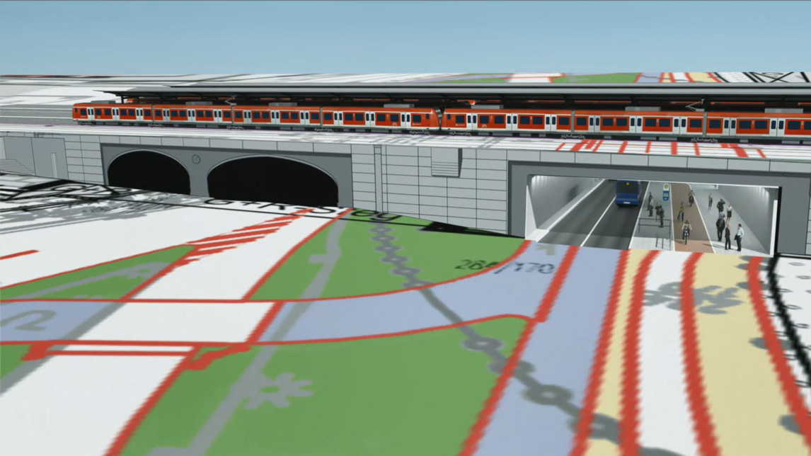 Die neue Umweltverbundröhre am Bahnhof Laim Visualisierung der Umweltverbundröhre
